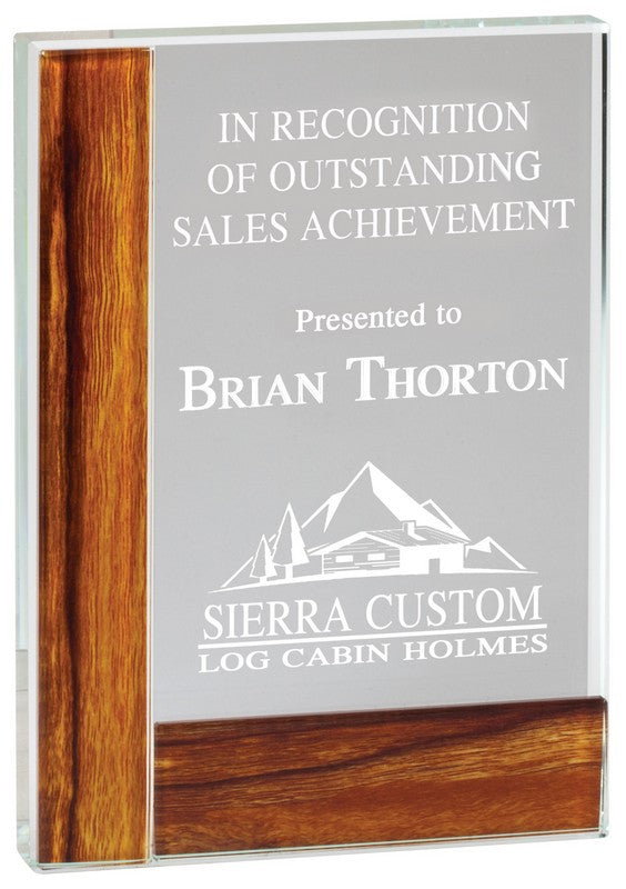 7" Rectangle Crystal with Wood Edge